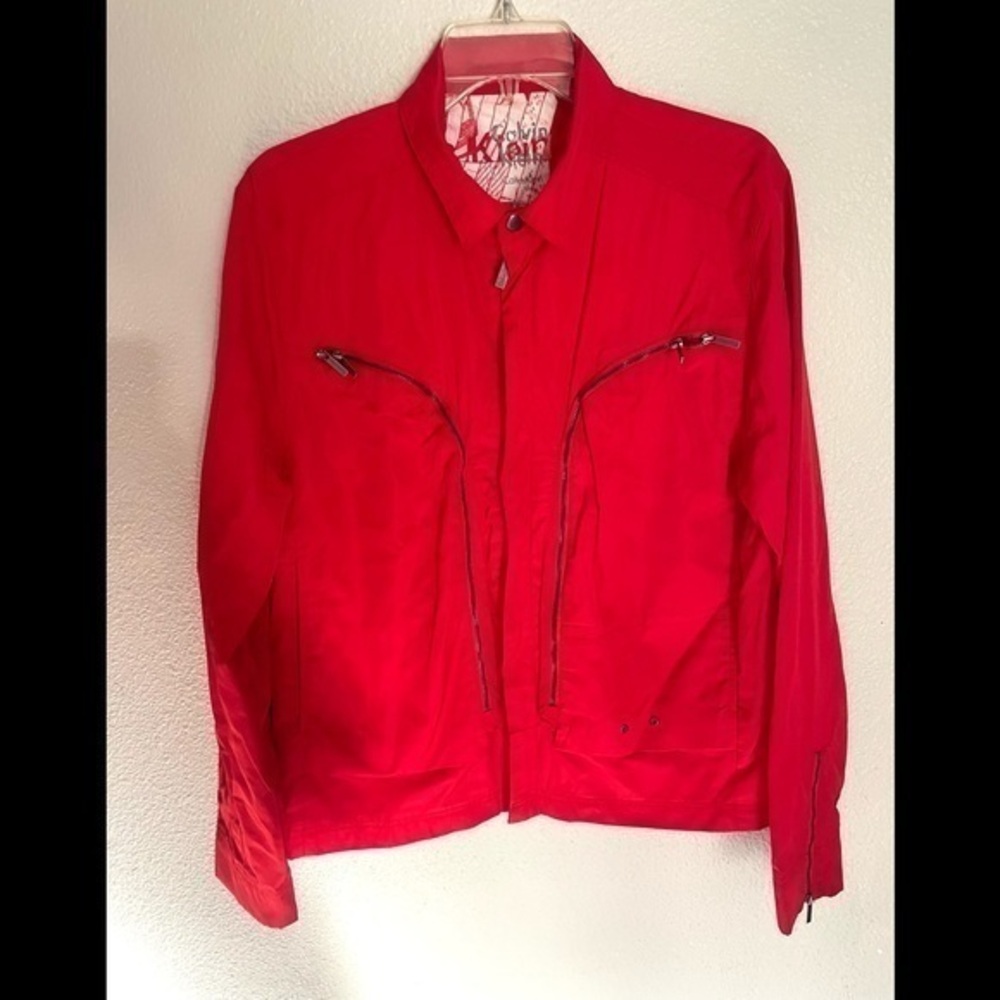 CALVIN KLEIN Slim fit red zip up moto jacket size small